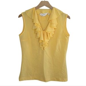 Vintage Judy Bond | Yellow Sleeveless Ruffle Tank Blouse Vtg Size 12